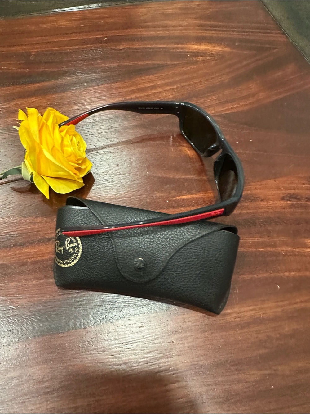 Ray-Ban Men’s Black Sunglasses with Red Temple Accent
